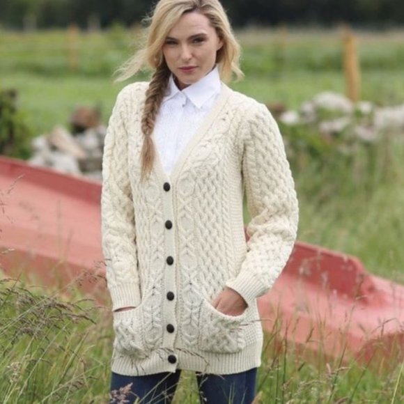 Aran Crafts Sweaters | Aran Crafts Ireland Merino Wool Boyfriend Cardigan Sweater XL Cream | Color: Cream | Size: XL | Poshdannam's Closet